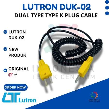 Jual Lutron DUK-02 Dual Type K Plug Cable untuk koneksi Thermocouple Type K. Cocok untuk thermometer, pengukuran suhu industri, maintenance, laboratorium, dan engineering.