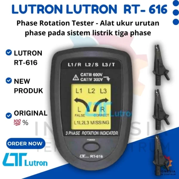 Lutron RT-616 Phase Rotation Tester - Alat ukur urutan phase pada sistem listrik tiga phase