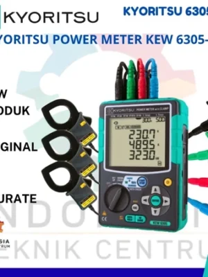 Kyoritsu Power Meter KEW 6305-01 dengan tiga sensor arus clamp KEW 8125 500A untuk pengukuran dan analisis daya listrik.