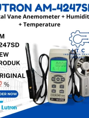 Lutron AM-4247SD Metal Vane Anemometer digital untuk mengukur kecepatan udara, kelembapan, dan suhu dengan fitur SD data logger