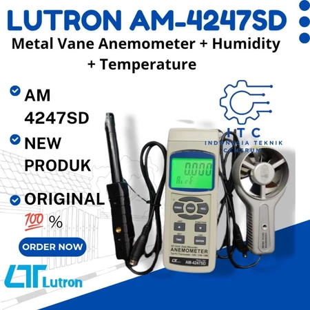 Lutron AM-4247SD Metal Vane Anemometer digital untuk mengukur kecepatan udara, kelembapan, dan suhu dengan fitur SD data logger