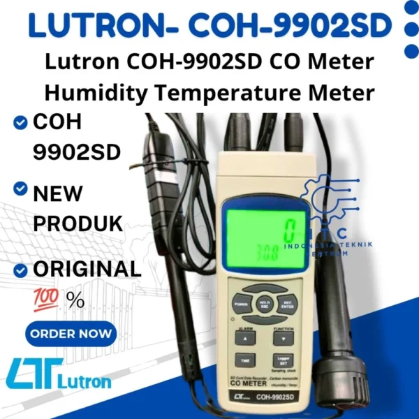 Lutron COH-9902SD CO Meter Humidity Temperature Meter alat ukur karbon monoksida kelembapan dan suhu dengan fitur data logging kartu SD Lutron COH-9902SD CO Meter Humidity Temperature Meter alat ukur karbon monoksida kelembapan dan suhu dengan fitur data logging kartu SD